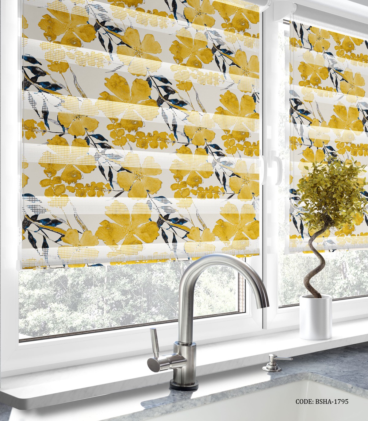 پرده زبرا آشپزخانه طرح گل های پاییزی