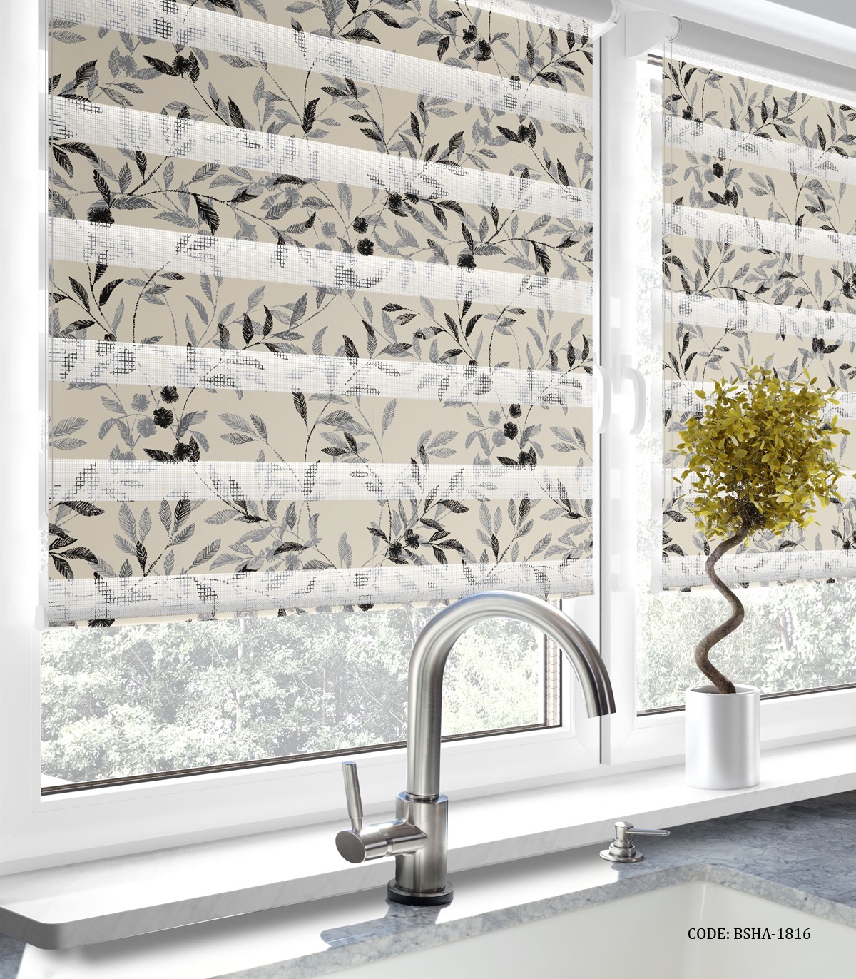 پرده زبرا آشپزخانه طرح شاخه های نارون