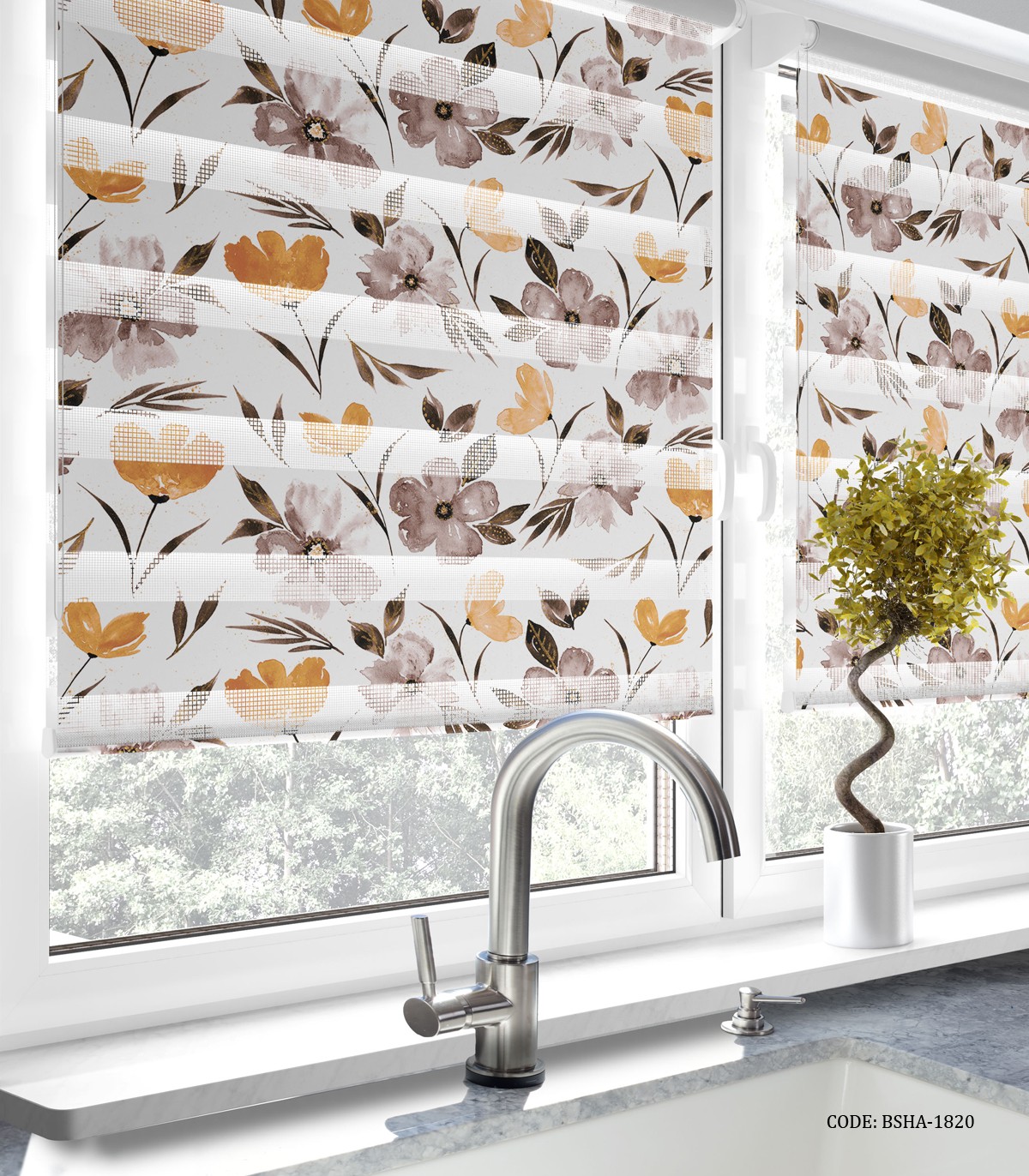 پرده زبرا آشپزخانه طرح گل لاله