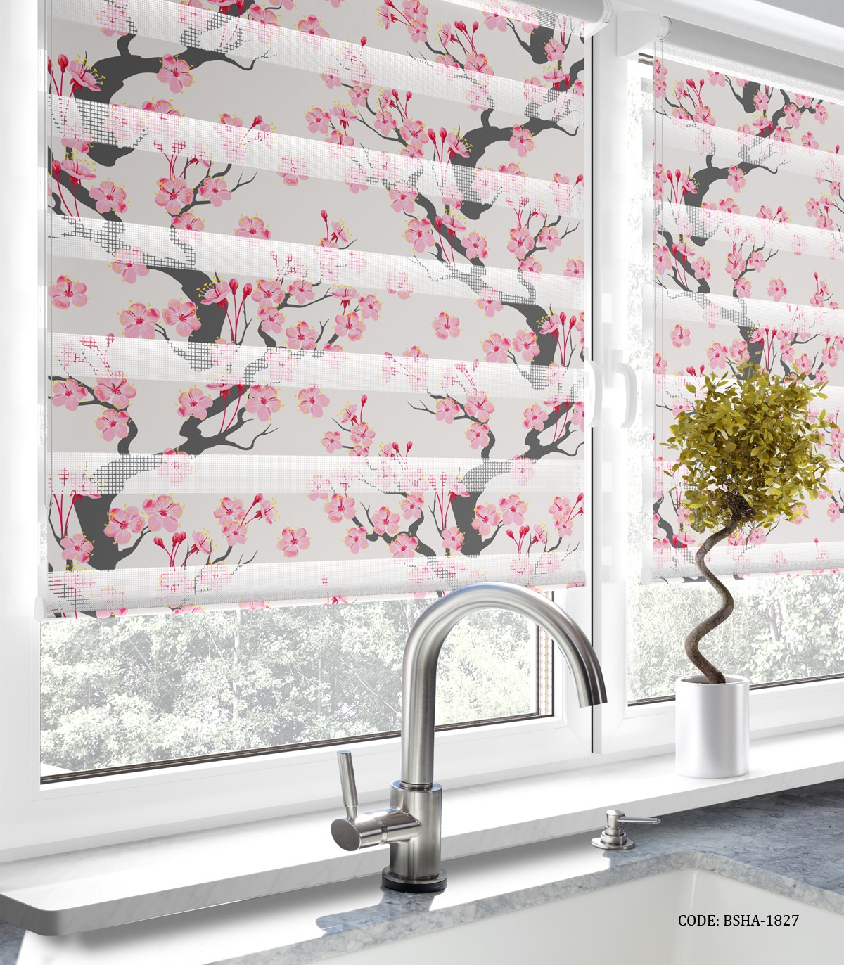 پرده زبرا آشپزخانه طرح شکوفه های بهاری