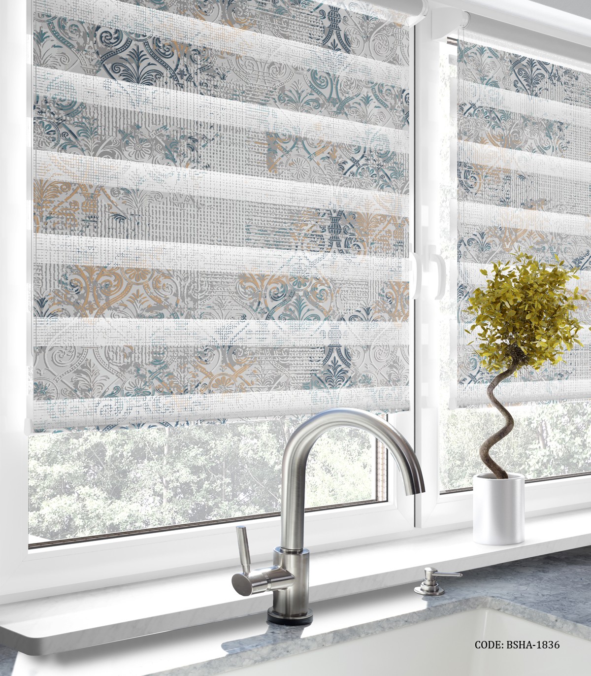 پرده زبرا آشپزخانه طرح پتینه اسلیمی