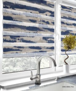 پرده زبرا آشپزخانه سفید آبی طرح دشت