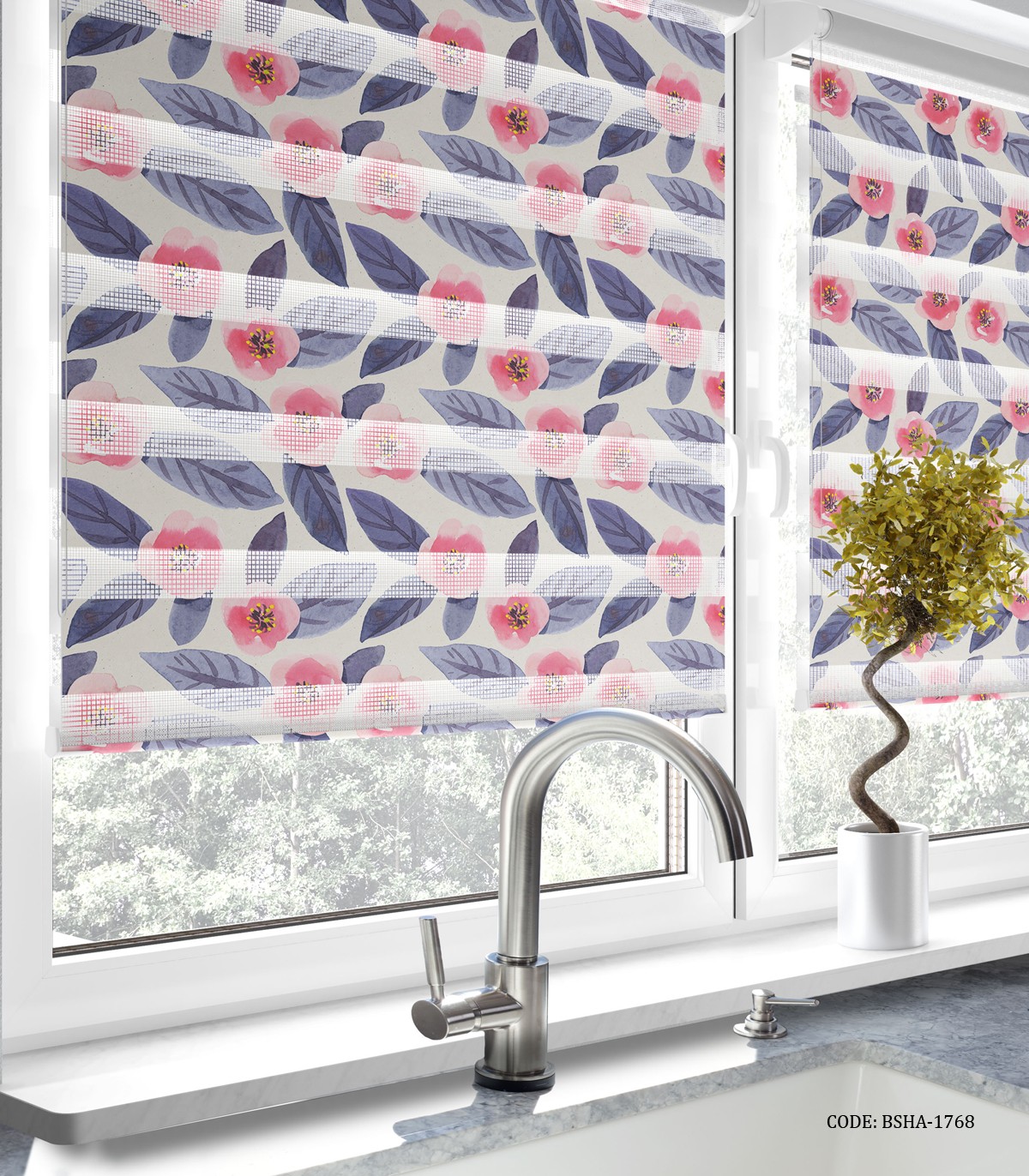 پرده زبرا آشپزخانه طرح گل مدل نیلوفر