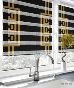 پرده زبرا آشپزخانه مشکی طلایی طرح رسام