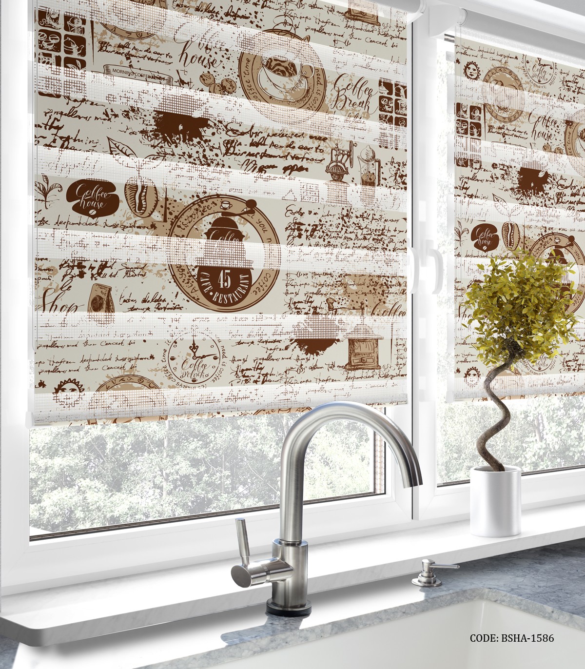 پرده زبرا آشپزخانه طرح Coffee