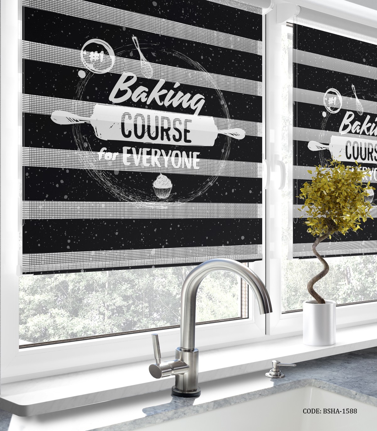 پرده زبرا آشپزخانه مشکی طرح Baking For Everyone