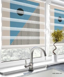 پرده زبرا آشپزخانه طرح طوسی آبی رهام