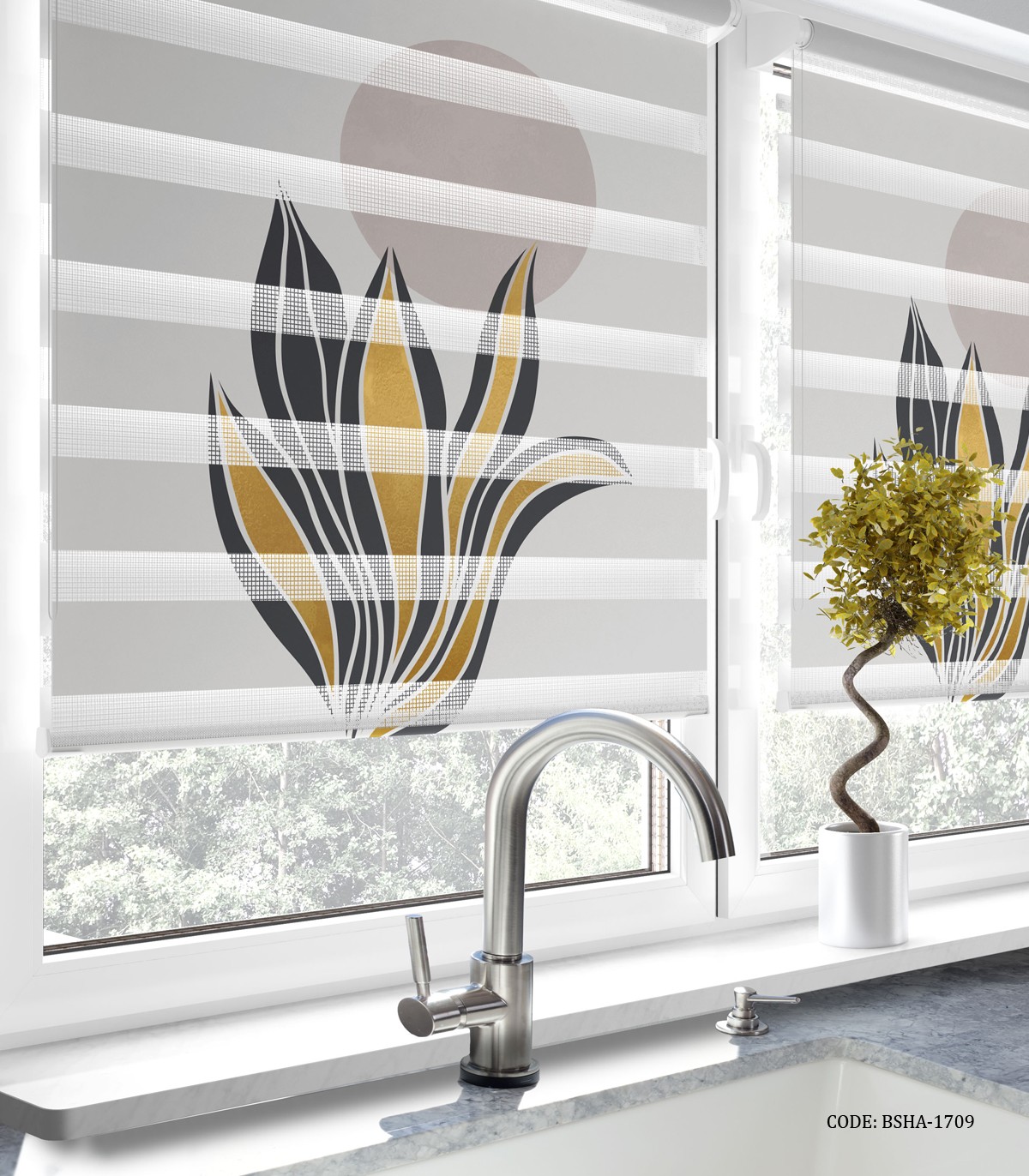 پرده زبرا آشپزخانه طرح لوتوس