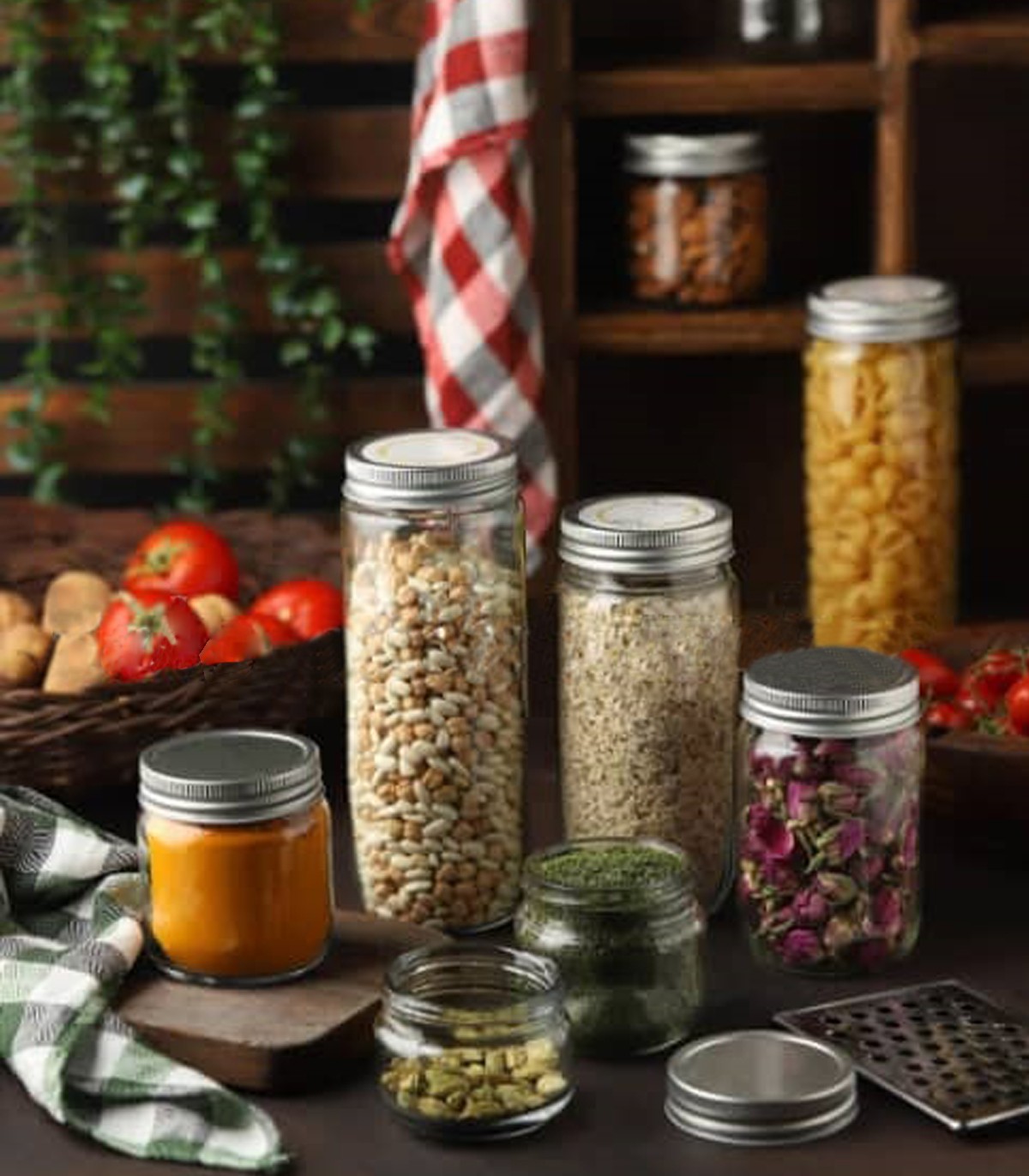 بانکه شیشه ای درب فلزی در 5 سایز