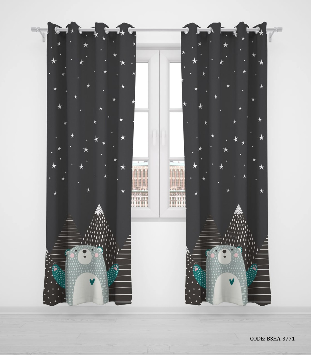 پرده پانچی دو تکه اتاق کودک پسرانه طرح خرس قطبی