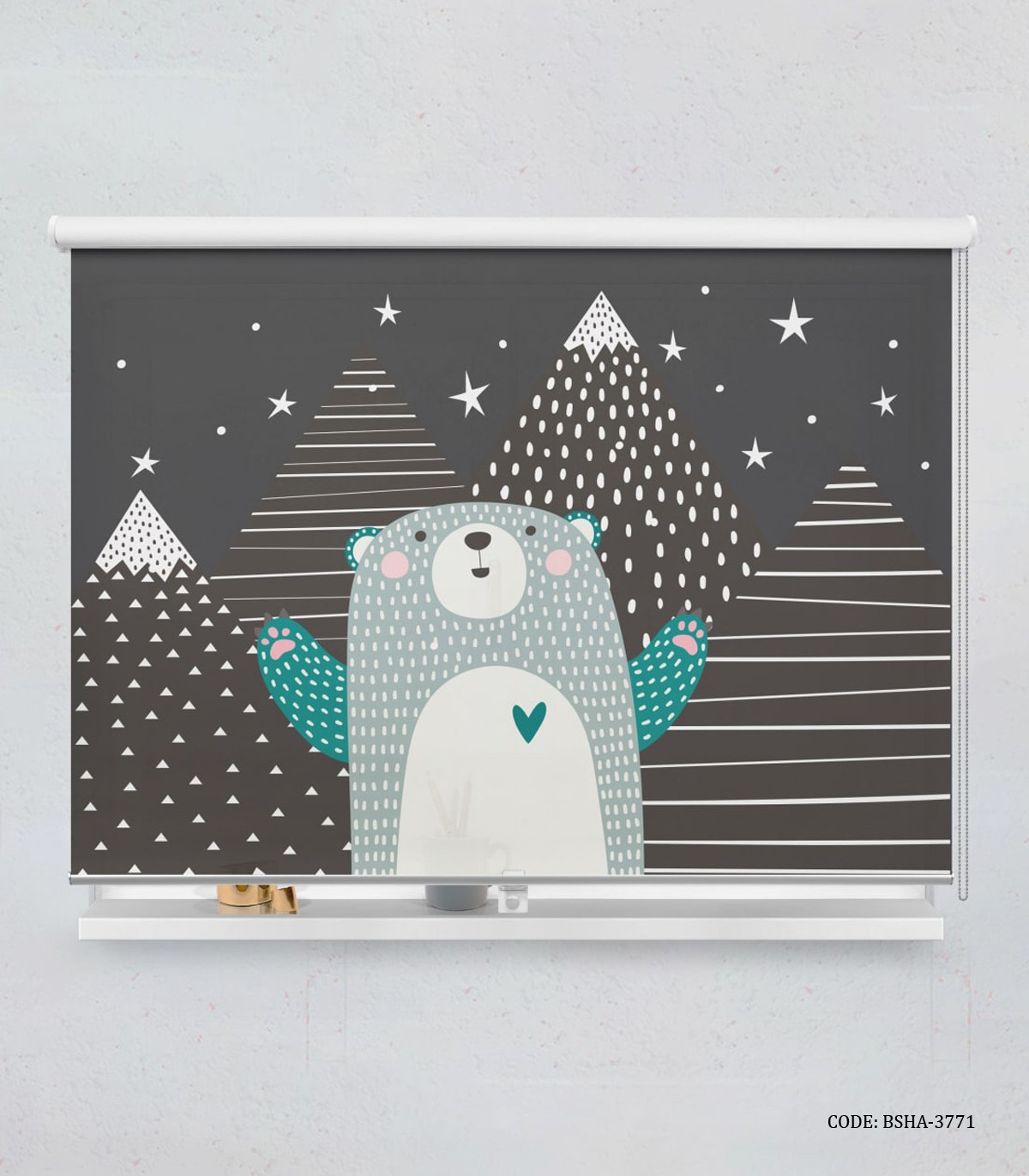 پرده شید اتاق کودک پسرانه طرح خرس قطبی