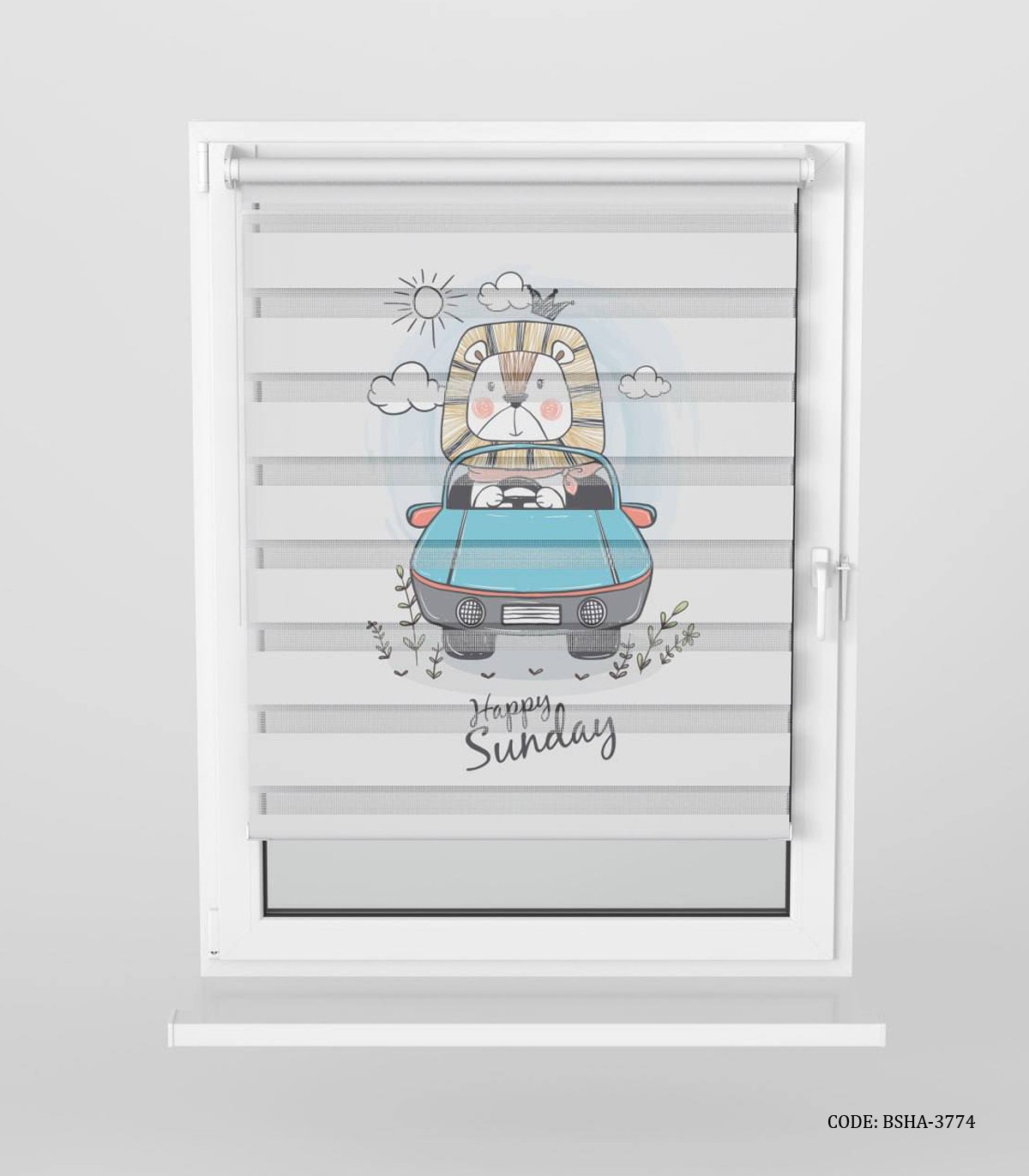 پرده زبرا اتاق کودک پسرانه طرح شیر مدل Happy Sunday