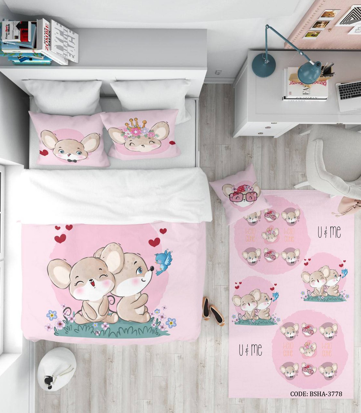 روتختی کودک دخترانه 4 تکه طرح خرگوش مدل U Love Me