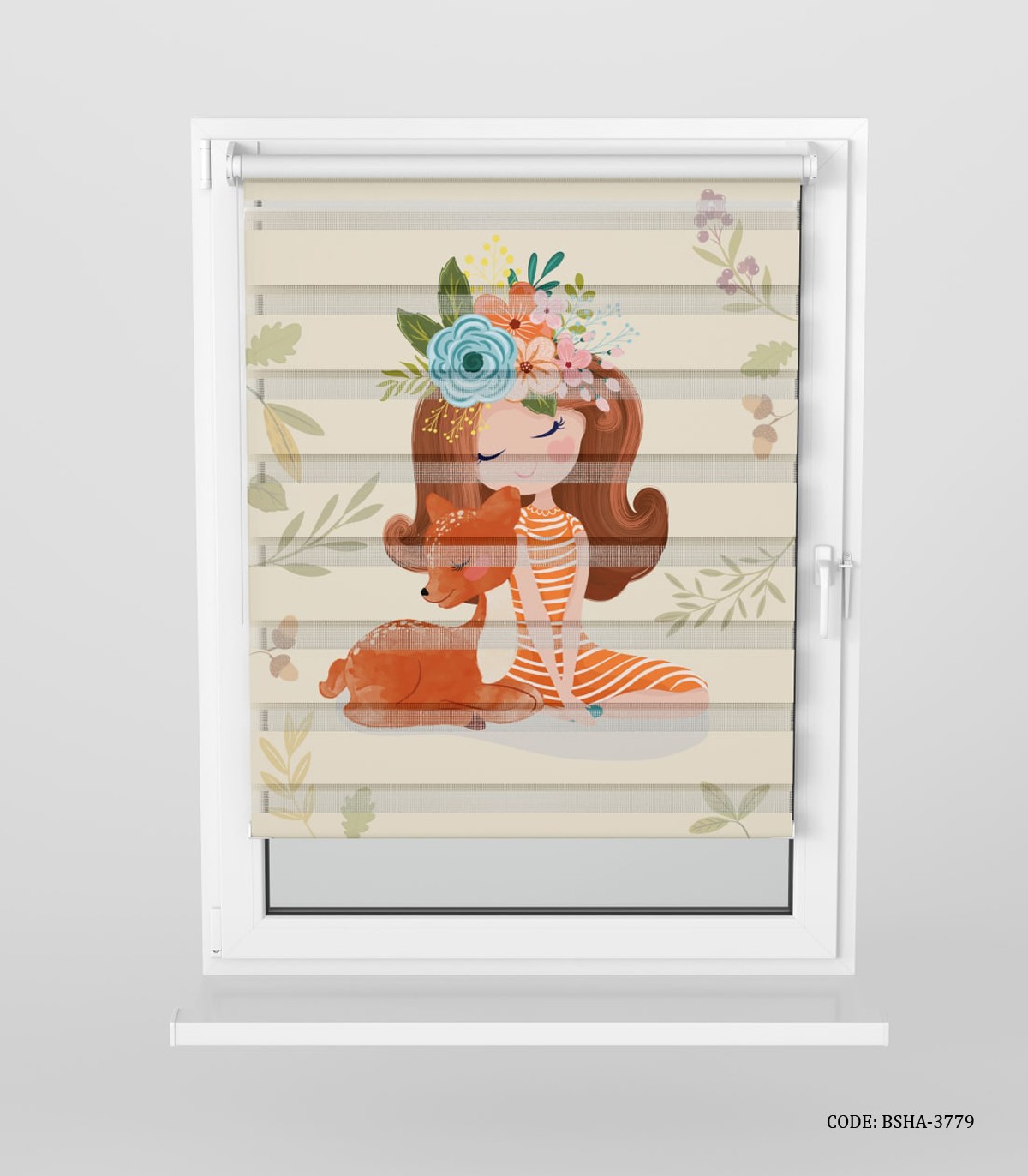 پرده زبرا اتاق کودک دخترانه طرح دختر و آهو مدل Plain