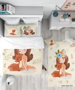 روتختی کودک دخترانه 4 تکه طرح دختر و آهو مدل Plain