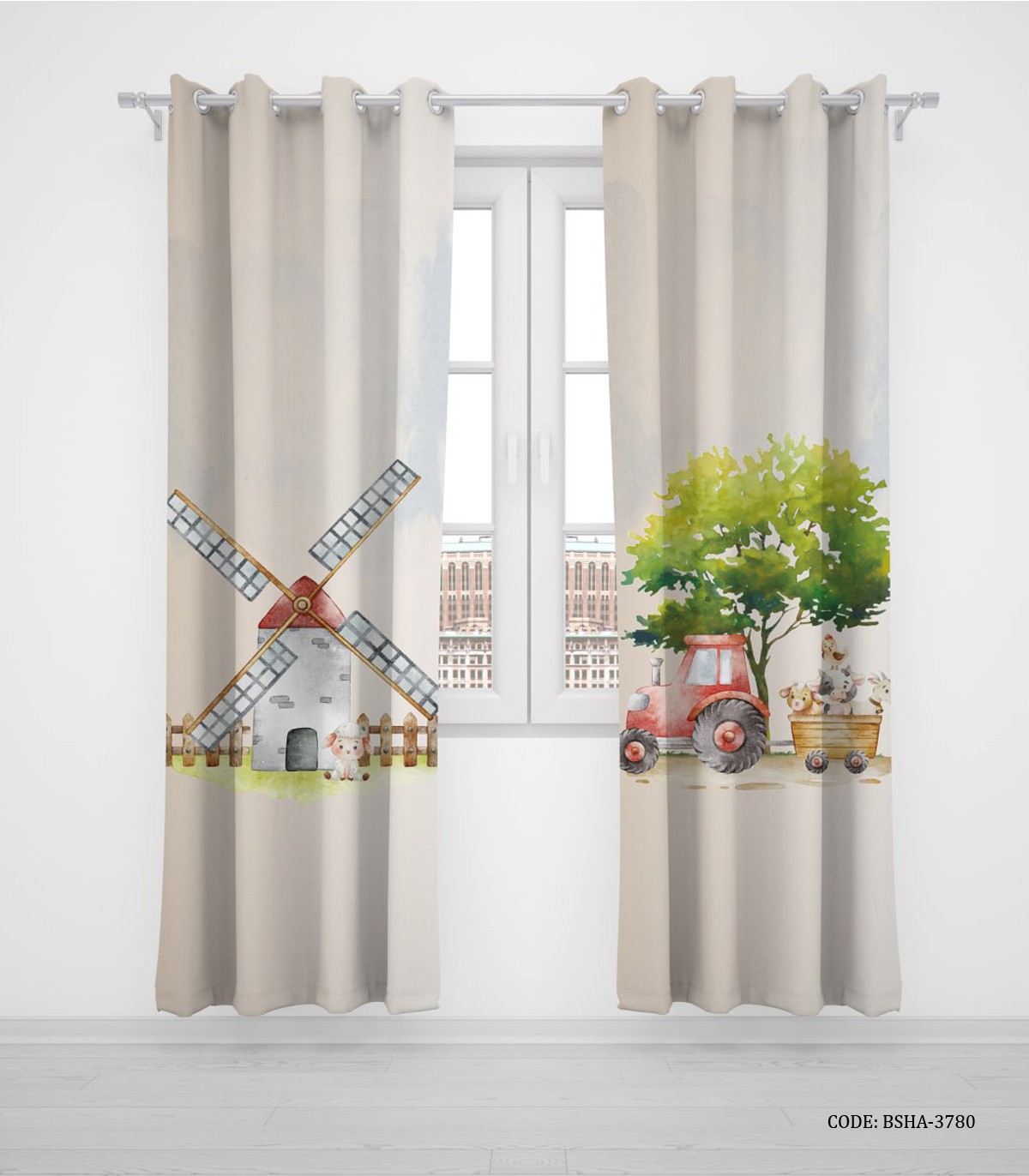 پرده پانچی دو تکه اتاق پسرانه طرح آسیاب بادی مدل Farm