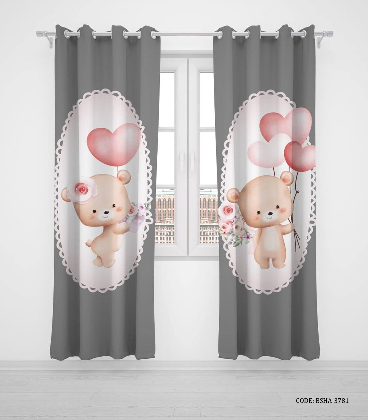 پرده پانچی دو تکه اتاق دخترانه طرح خرس مدل My Sweaty Bear