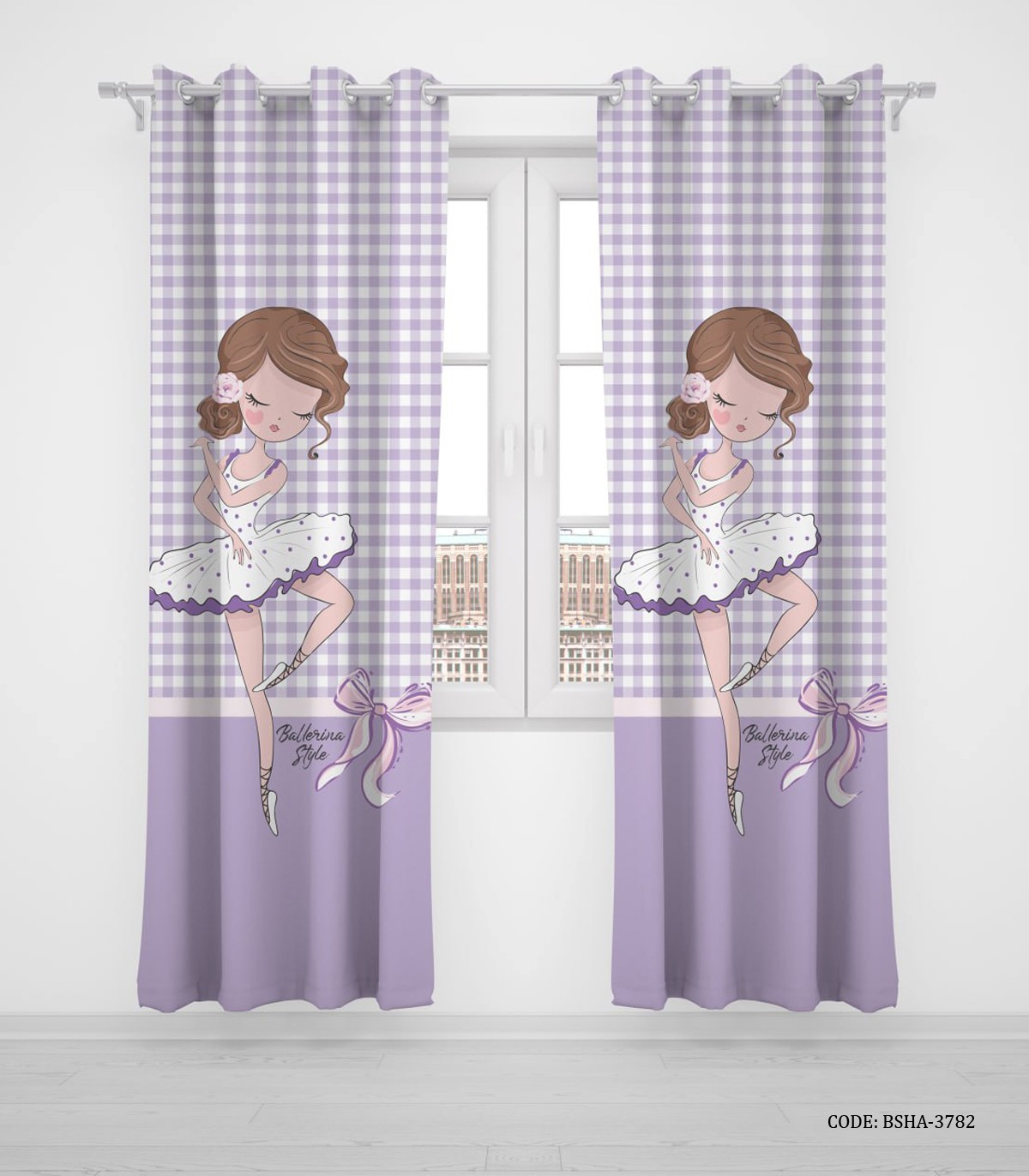 پرده پانچی دو تکه اتاق دخترانه طرح بالرین مدل Ballerina Style