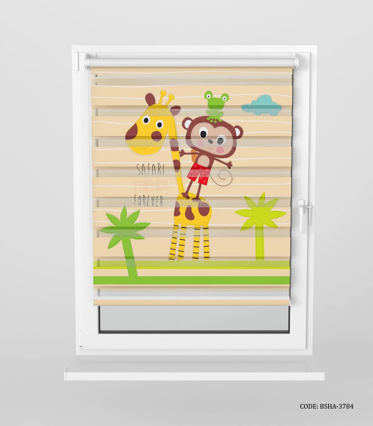 پرده زبرا اتاق پسرانه طرح زرافه و میمون مدل Friends Forever