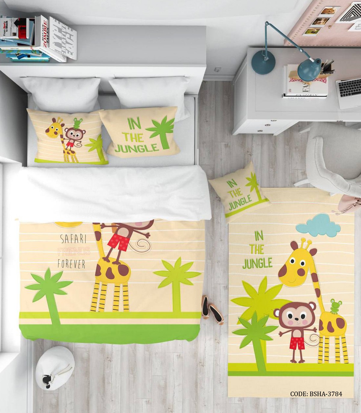 روتختی کودک پسرانه 4 تکه طرح زرافه و میمون مدل Friends Forever