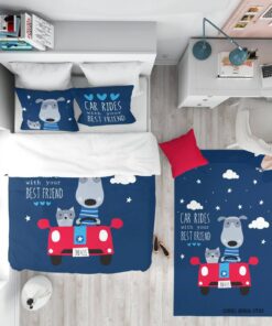 روتختی کودک پسرانه 4 تکه طرح سگ و گربه مدل Drive with Best Friends