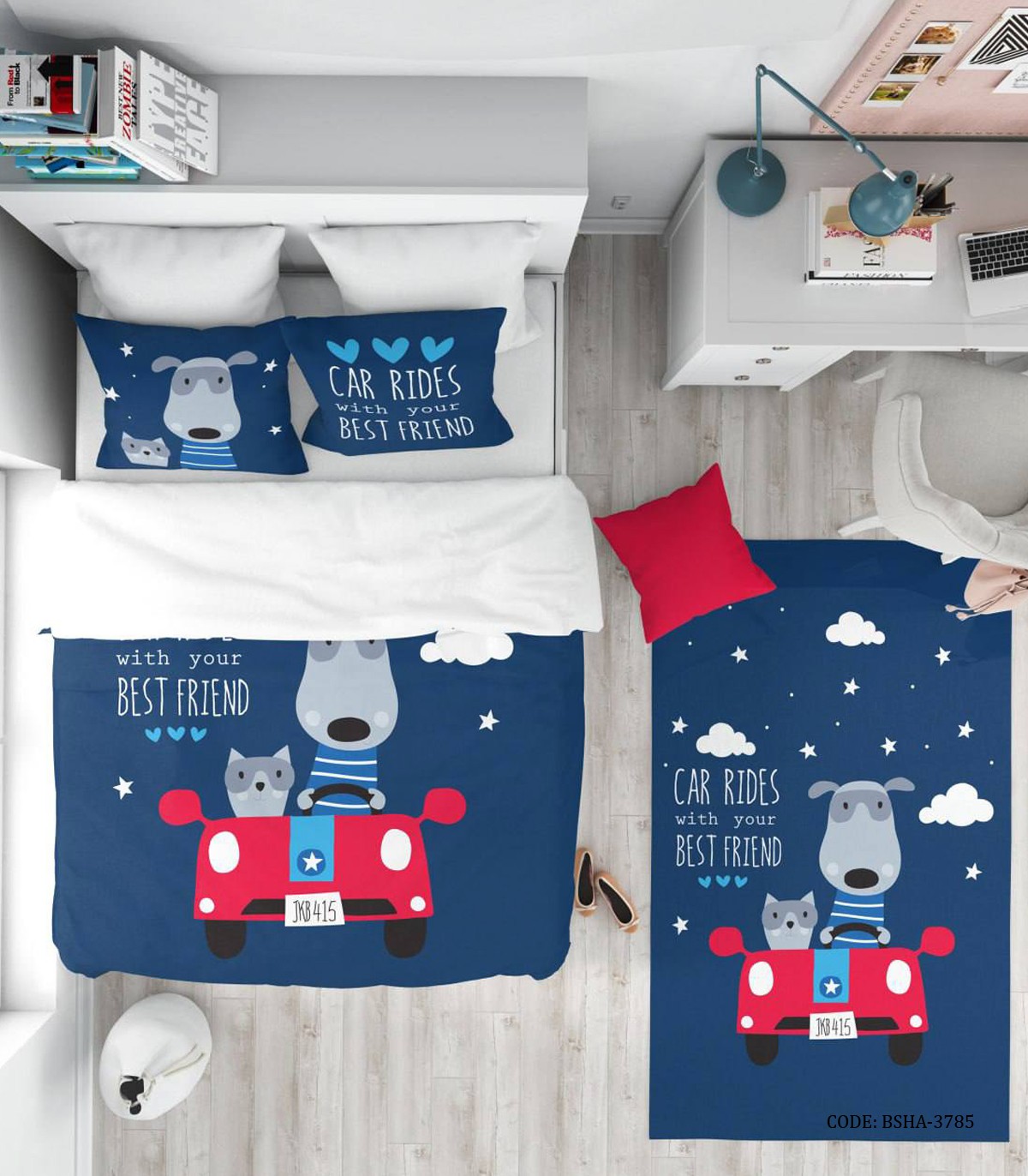 روتختی کودک پسرانه 4 تکه طرح سگ و گربه مدل Drive with Best Friends