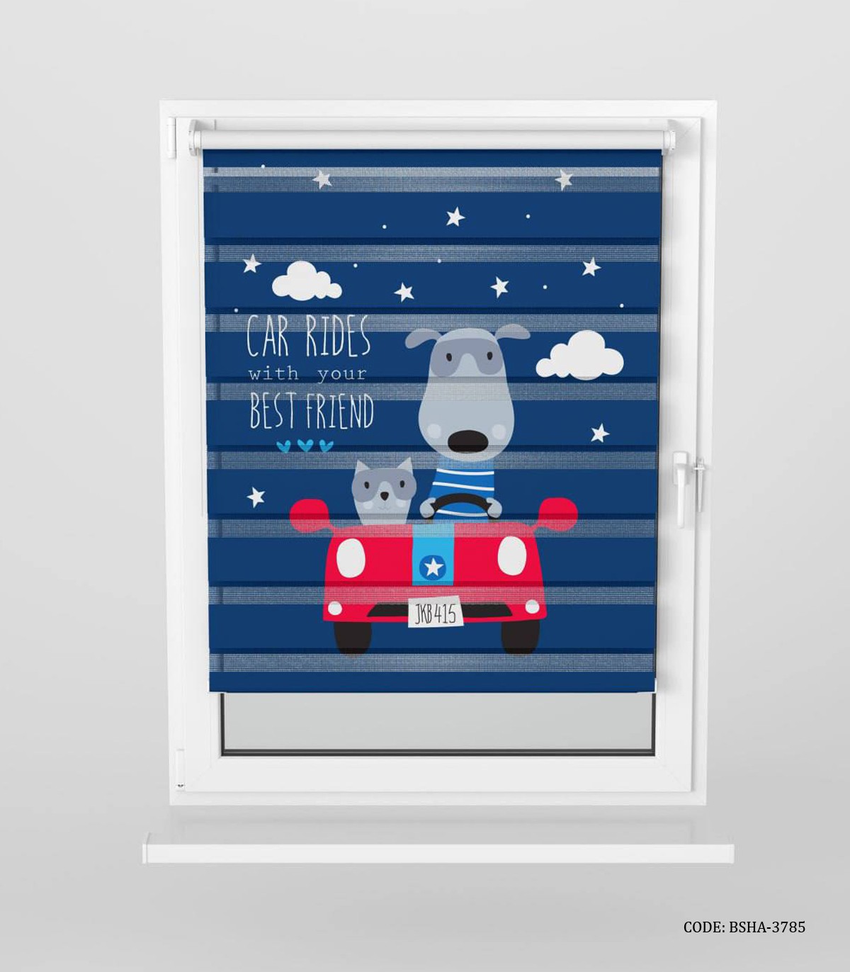 پرده زبرا اتاق پسرانه طرح سگ و گربه مدل Drive with Best Friends