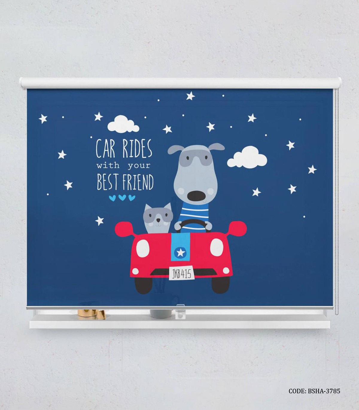 پرده شید اتاق پسرانه طرح سگ و گربه مدل Drive with Best Friends