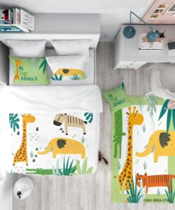 روتختی کودک پسرانه 4 تکه طرح ببر و  زرافه و فیل مدل In the Jungle