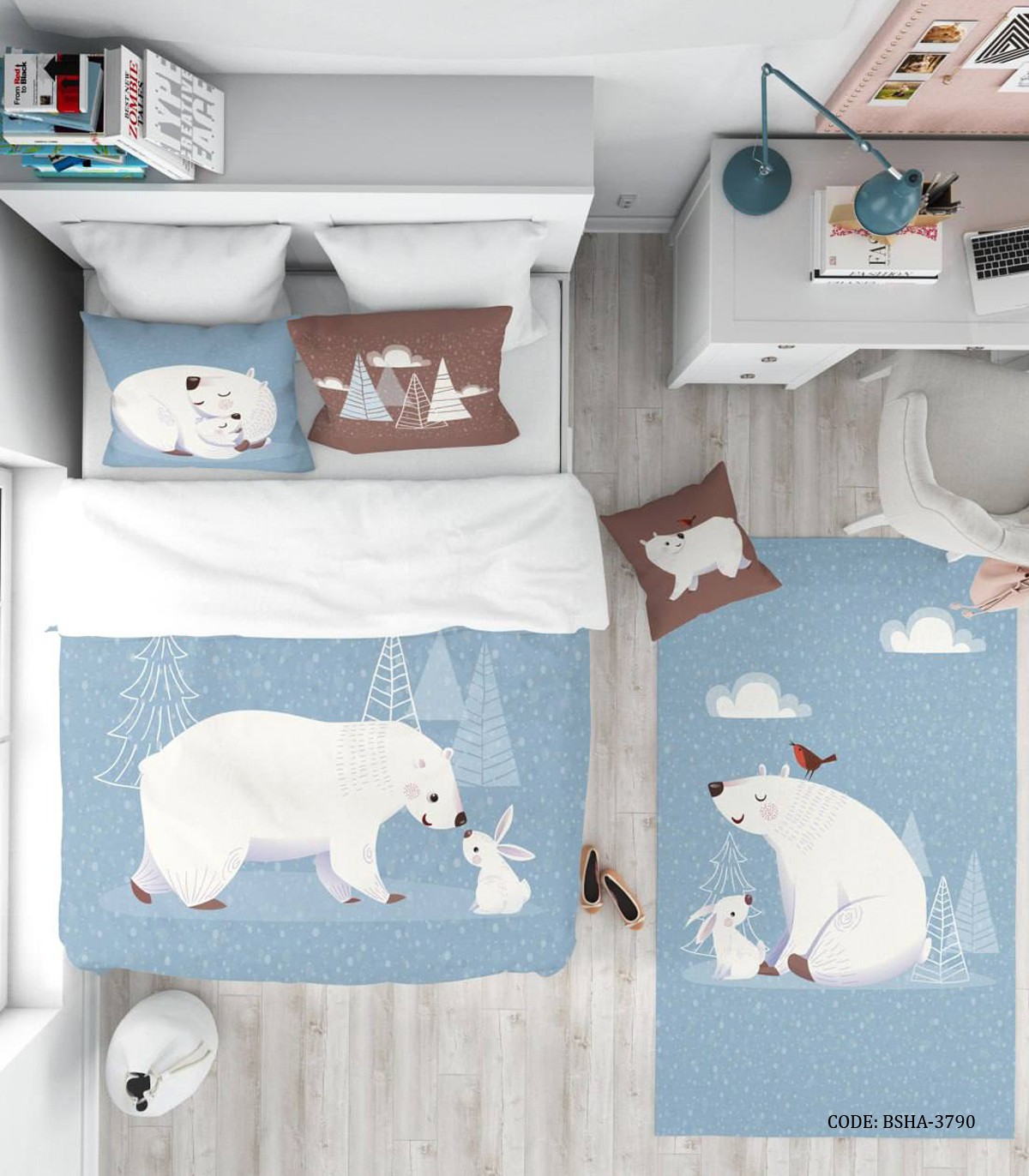 روتختی کودک پسرانه 4 تکه طرح خرس قطبی و خرگوش سفید مدل In the Pole