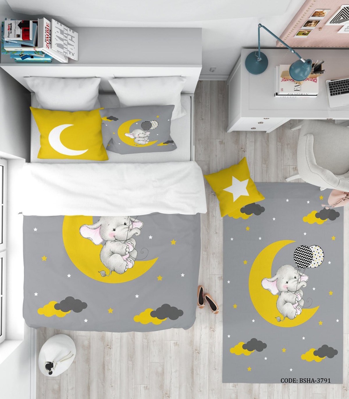 روتختی کودک پسرانه 4 تکه طرح فیل و ماه مدل Elphi in the Moon