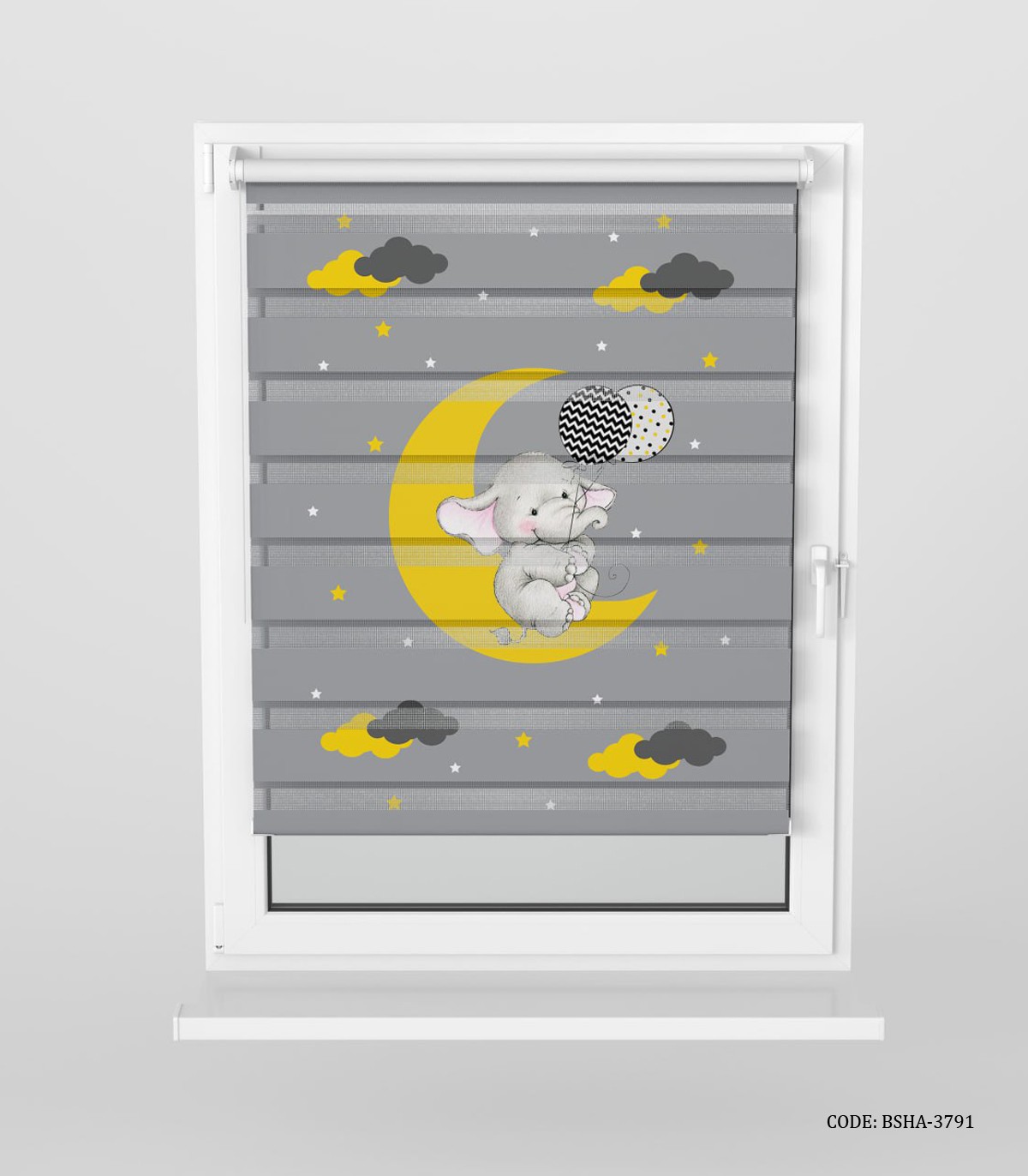 پرده زبرا اتاق پسرانه طرح فیل و ماه مدل Elphi in the Moon