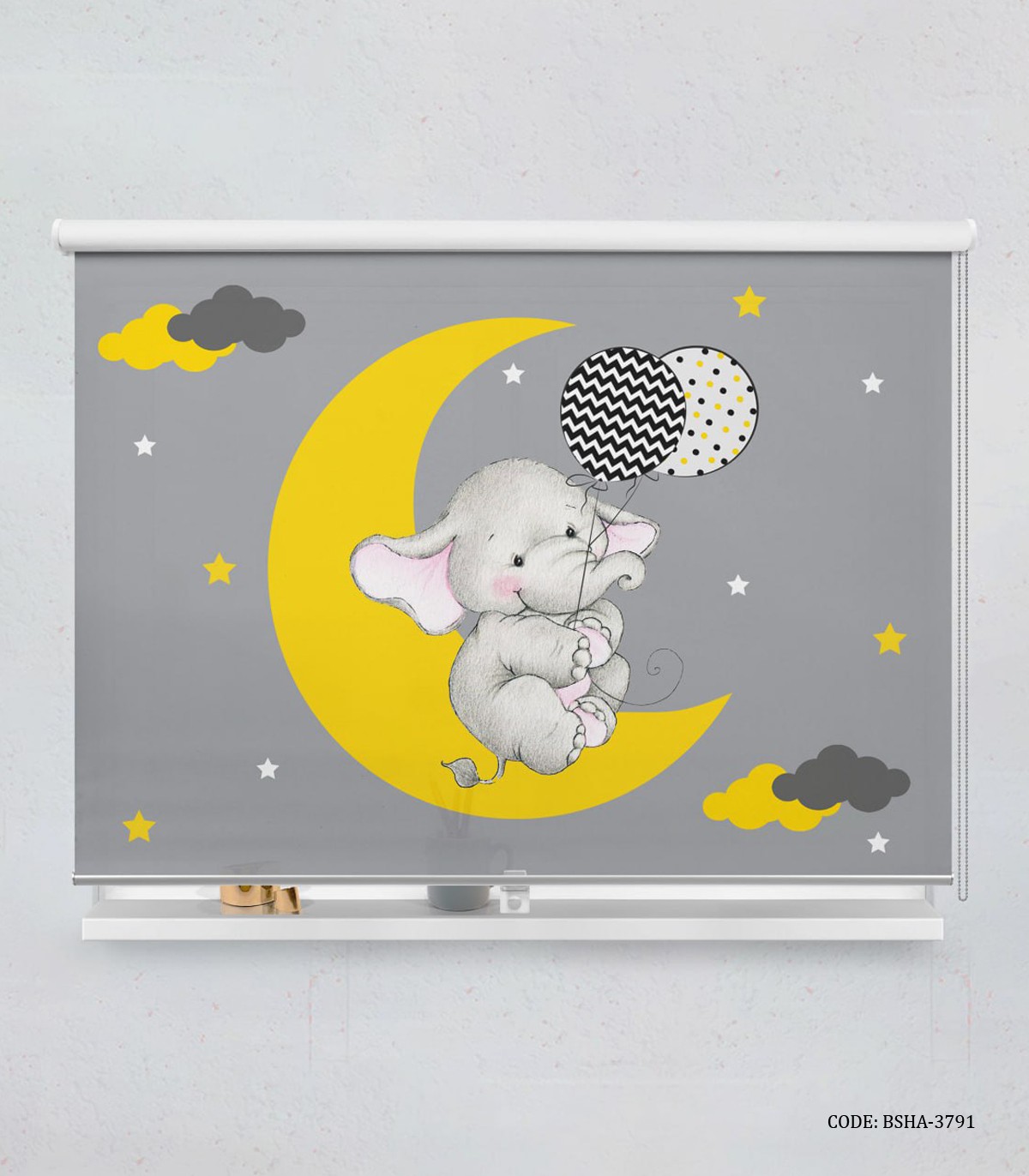 پرده شید اتاق پسرانه طرح فیل و ماه مدل Elphi in the Moon