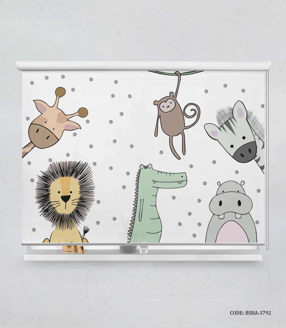پرده شید اتاق پسرانه طرح شیر و زرافه و اسب آبی مدل King of jungle