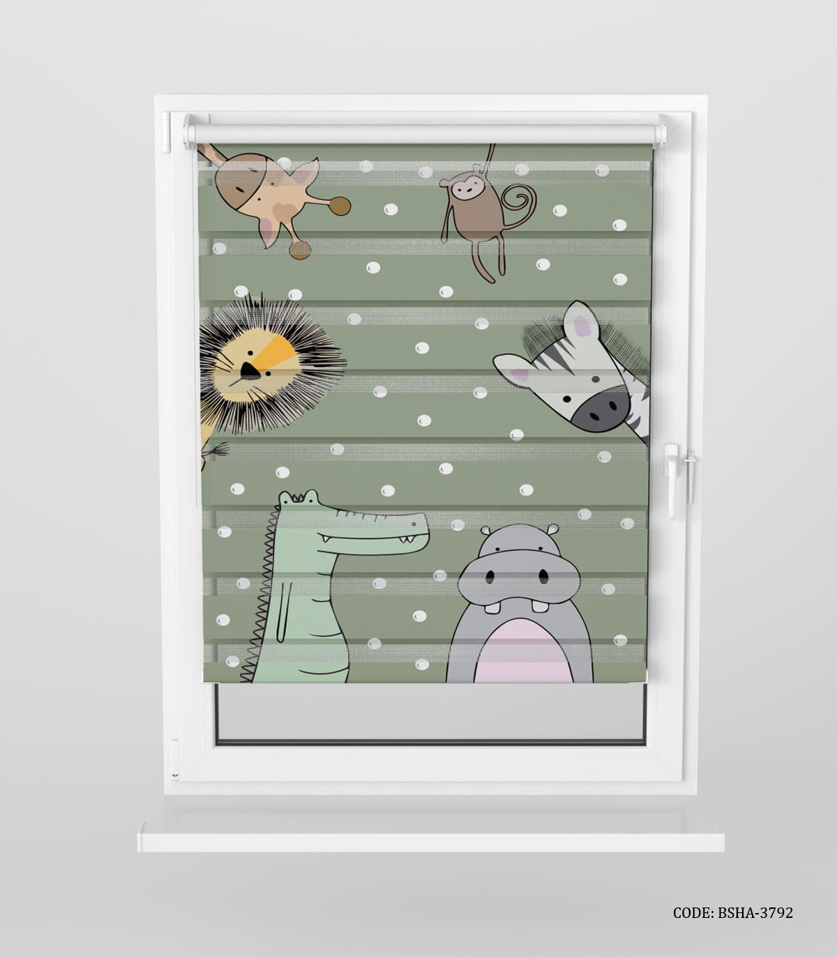 پرده زبرا اتاق پسرانه طرح شیر و زرافه و اسب آبی مدل King of jungle