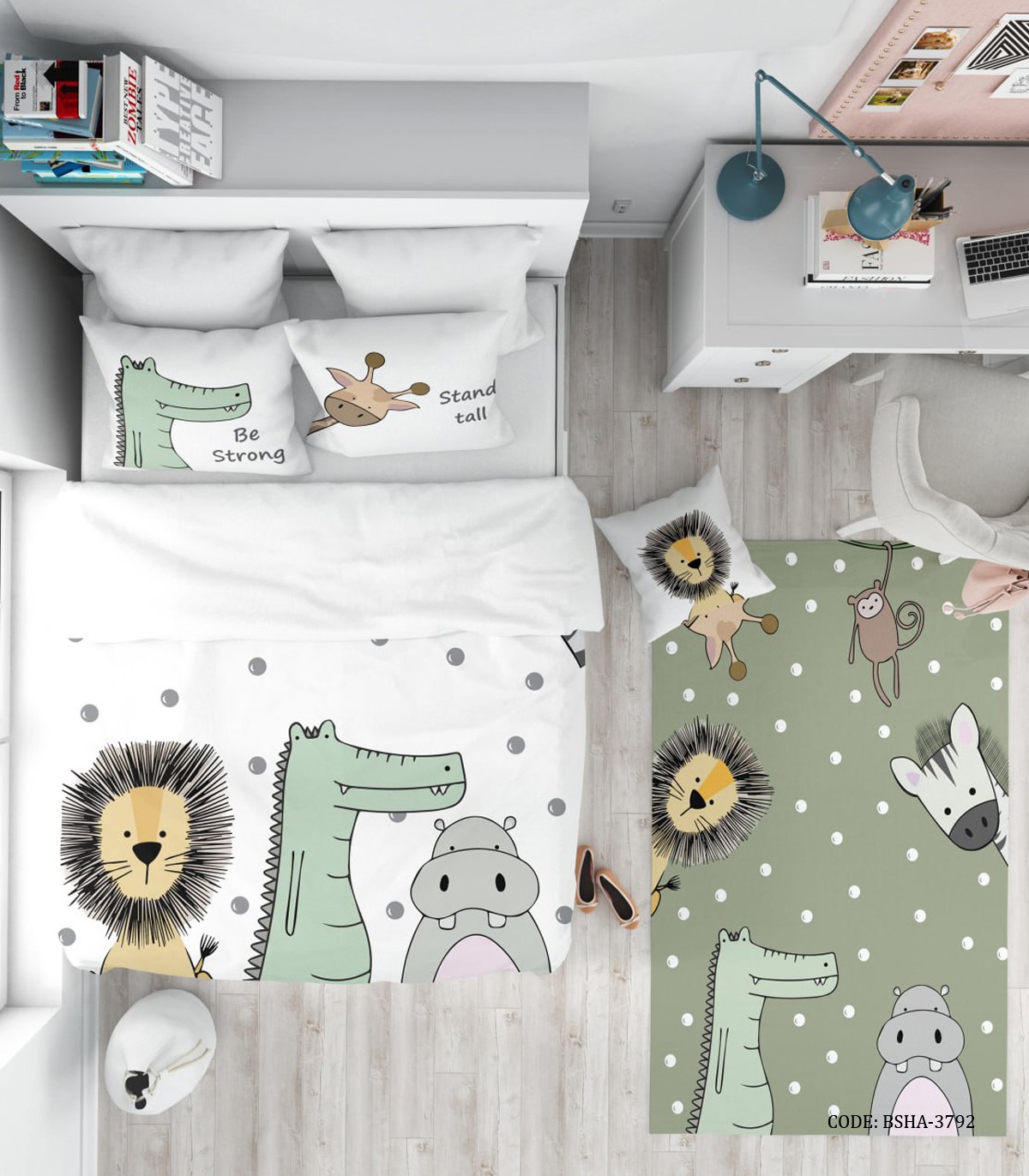 روتختی کودک پسرانه 4 تکه طرح شیر و زرافه و اسب آبی مدل King of jungle