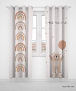پرده پانچی دو تکه اتاق پسرانه طرح خرس قهوه ای  مدل Space Adventure