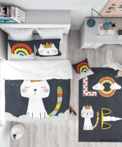 روتختی کودک دخترانه 4 تکه طرح گربه و رنگین کمان مدل Magic Meow