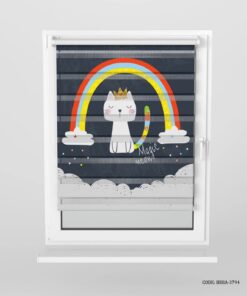 پرده زبرا اتاق دخترانه طرح گربه و رنگین کمان مدل Magic Meow