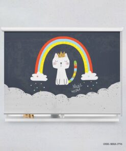 پرده شید اتاق دخترانه طرح گربه و رنگین کمان مدل Magic Meow