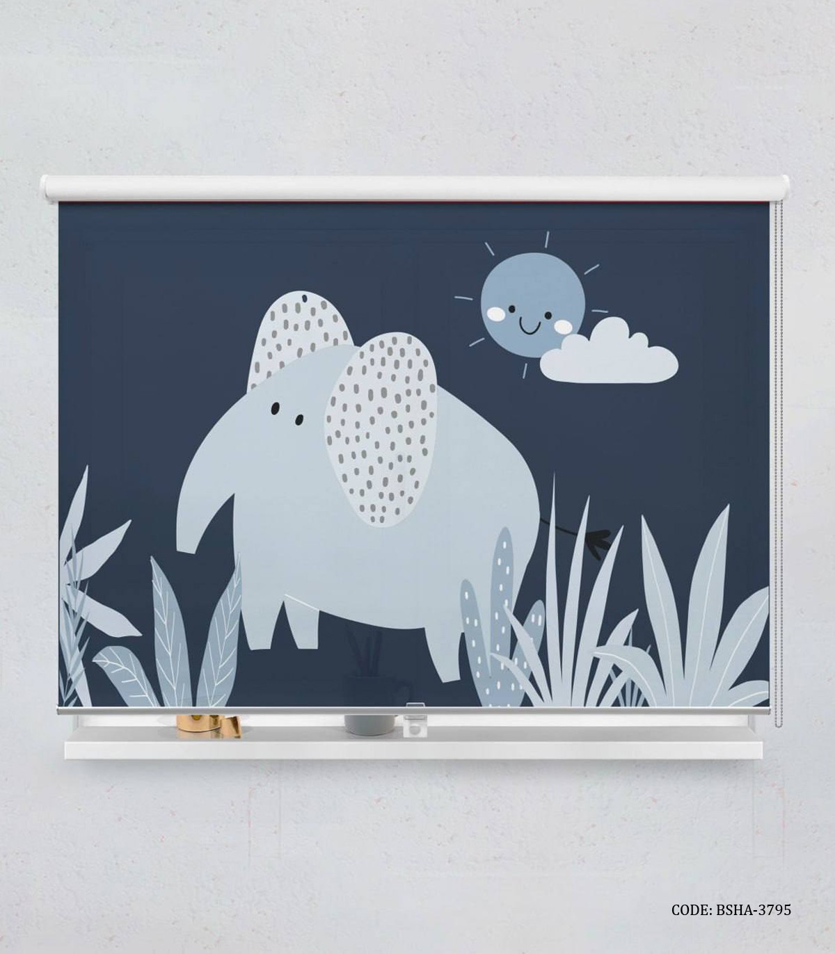پرده شید اتاق کودک طرح فیل مدل A lonely Elephant