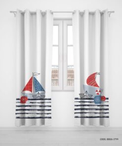 پرده پانچی دو تکه اتاق پسرانه طرح قایق ملوانی مدل Sailor