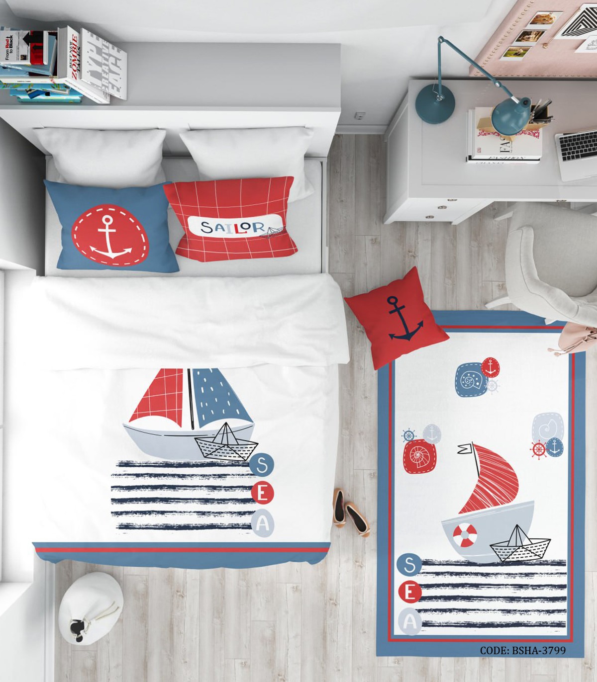 روتختی پسرانه 4 تکه طرح قایق ملوانی مدل Sailor