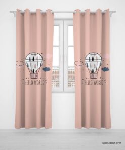 پرده پانچی دو تکه اتاق دخترانه طرح بالون مدل Hello World