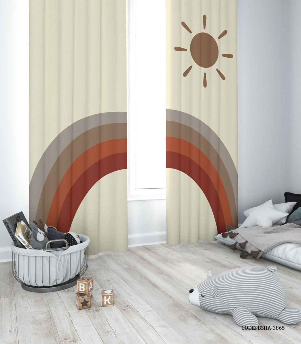 پرده پانچی دو تکه اتاق دخترانه طرح رنگین کمانی  مدل Sun