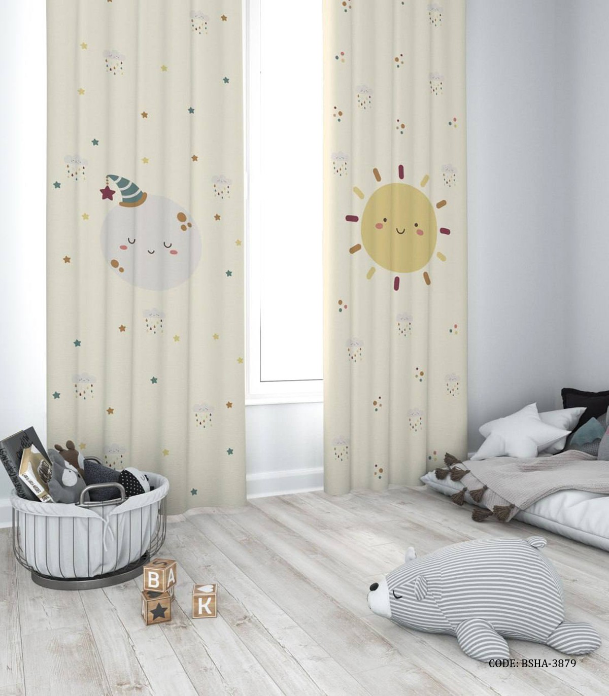 پرده پانچی دو تکه اتاق دخترانه طرح رنگین کمانی مدل Hello Sunshine