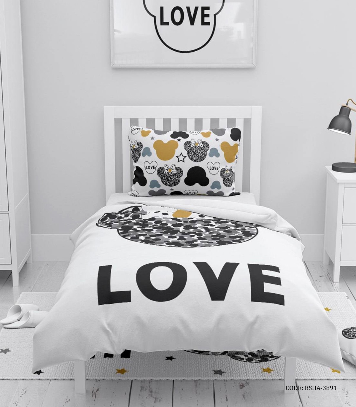 روتختی دخترانه  4 تکه دخترانه طرح میکی موس سفید مشکی مدل Love