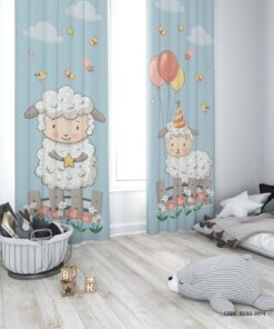 پرده پانچی دو تکه اتاق پسرانه طرح بره ناقلا مدل Lamb