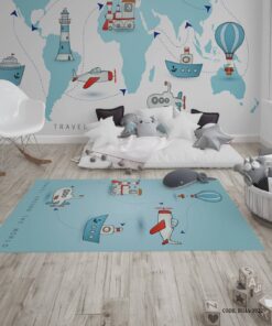 فرش اتاق پسرانه طرح بالون و هواپیما مدل Travel