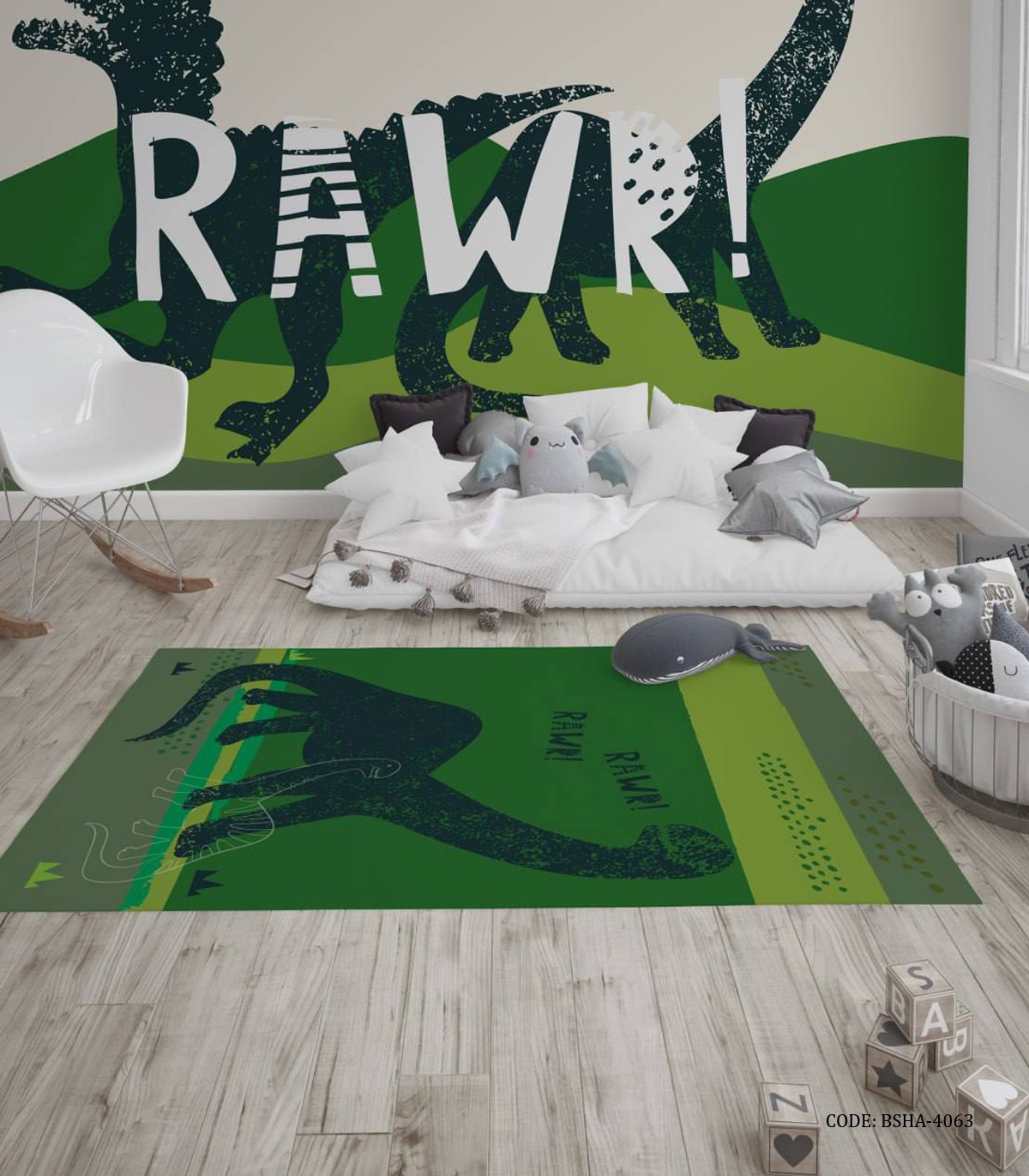فرش اتاق پسرانه طرح دایناسور مدل Rawr